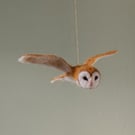 Owls in flight, Barn owl style, individually needle felted sculptures 