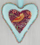 Liberty Felt Hanging Heart Beaded - Blue & Strawberry Thief