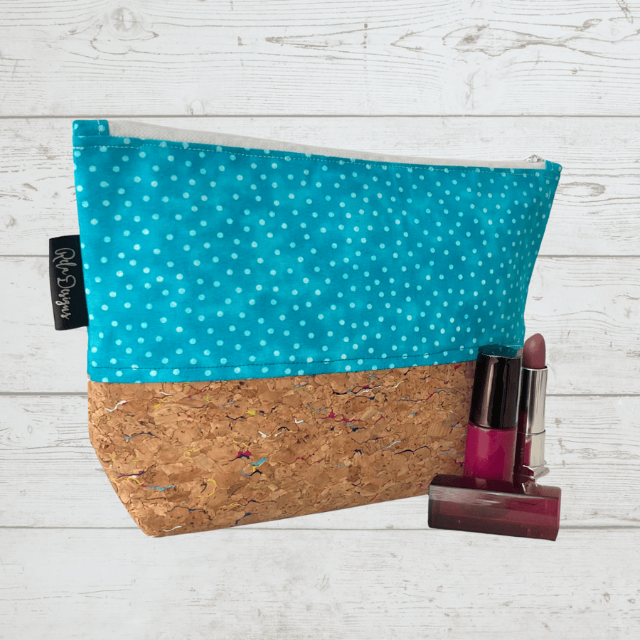 Makeup bags turquoise spots and cork