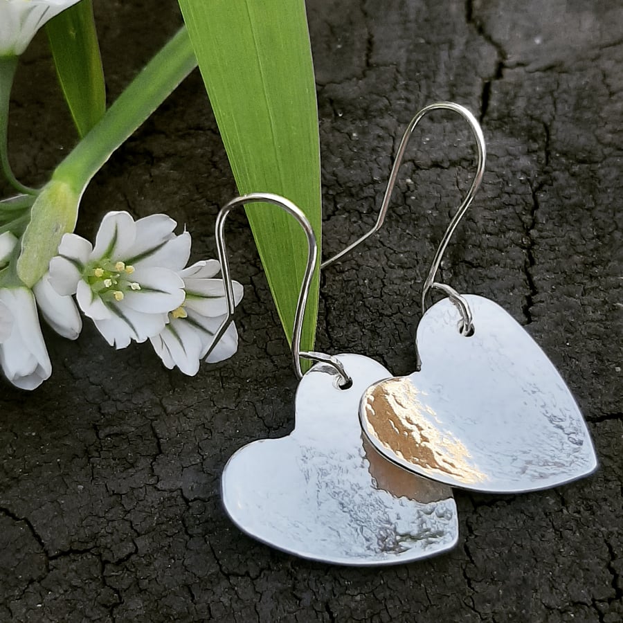 Silver hammered heart earrings - available in three sizes