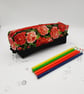 Red roses and black denim, pencil case with a bobble trim.  - Image 7