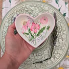 Pink Floral heart shaped ceramic ring dish 