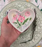 Pink Floral heart shaped ceramic ring dish 