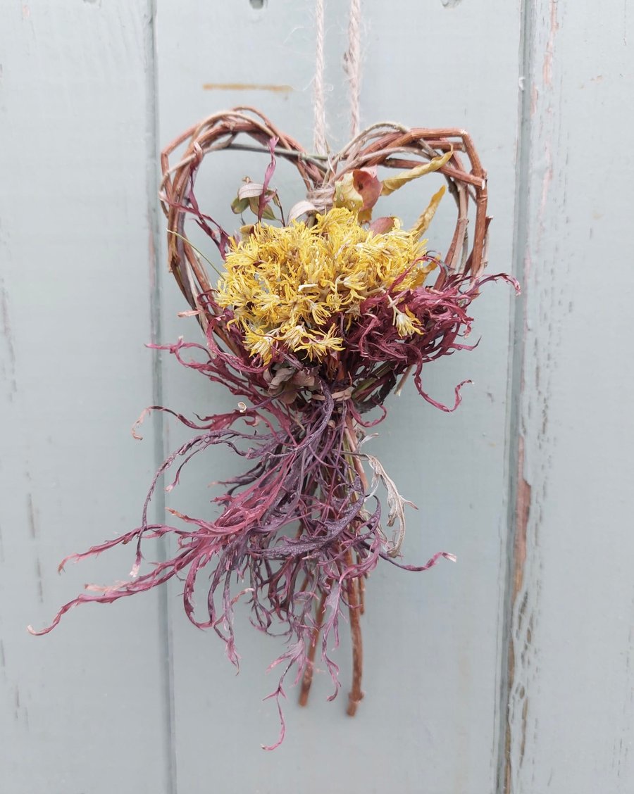 Dried Flower and Foliage Heart Shape  Wreath Decoration. Handmade. 18x9cm