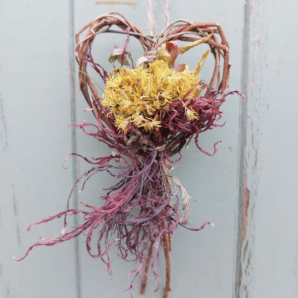 Dried Flower and Foliage Heart Shape  Wreath Decoration. Handmade. 18x9cm