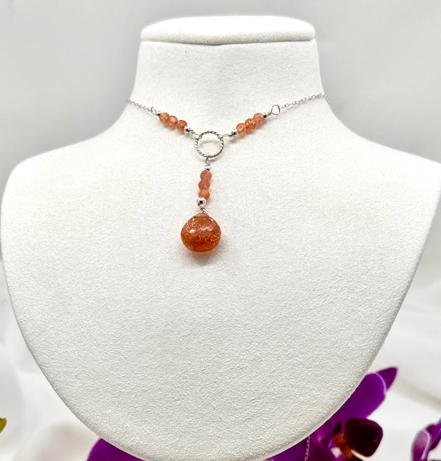 Sterling Silver Sunstone Necklace, Handmade in North Yorkshire