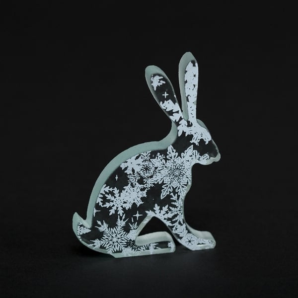 Snowflake Hare Glass Sculpture