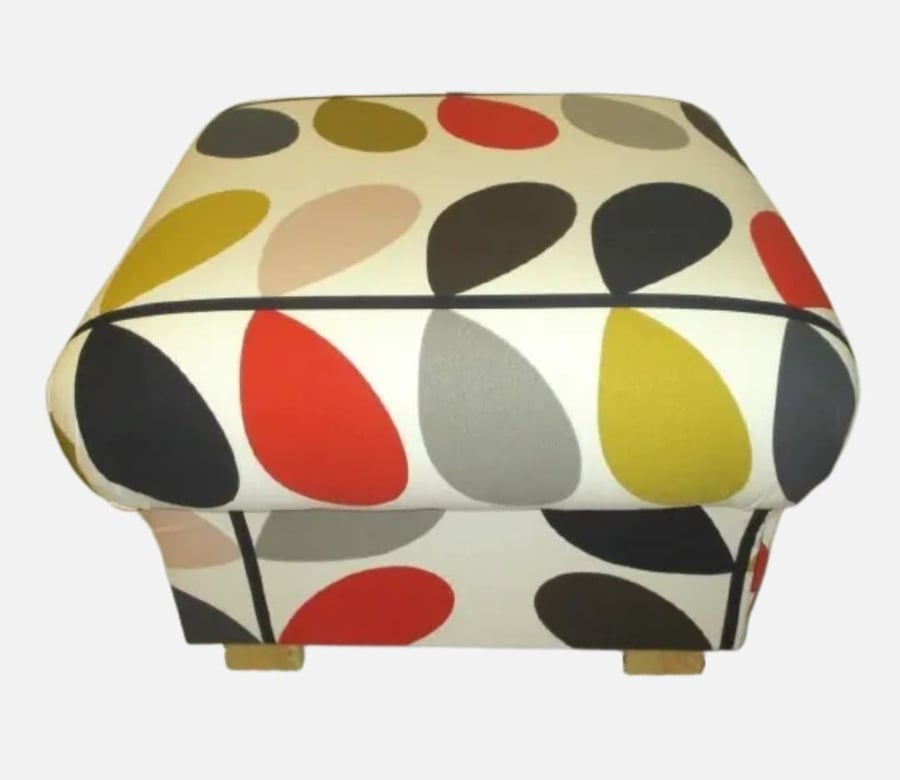 Storage Footstool Orla Kiely Multi Stem Tomato Fabric Pouffe Mustard Red 