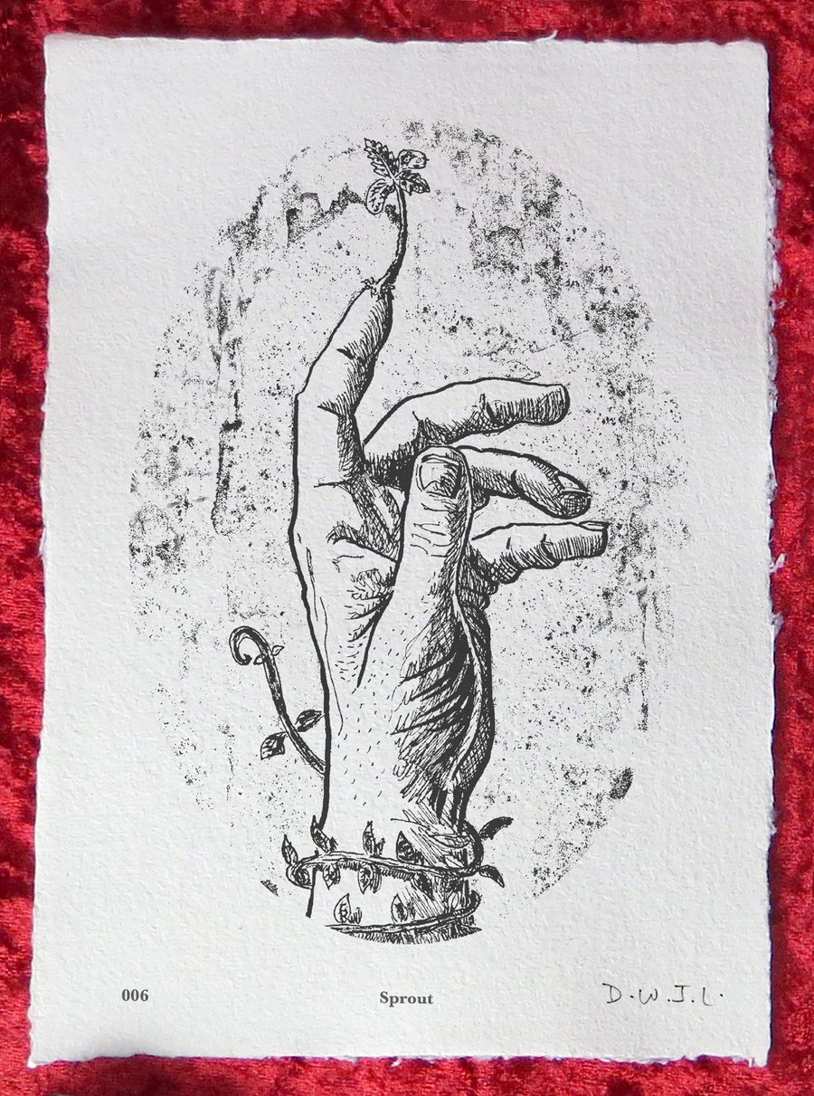 Sprout - Handmade Khadi Paper Giclée Print - David W. J. Lloyd - Hand, Vine