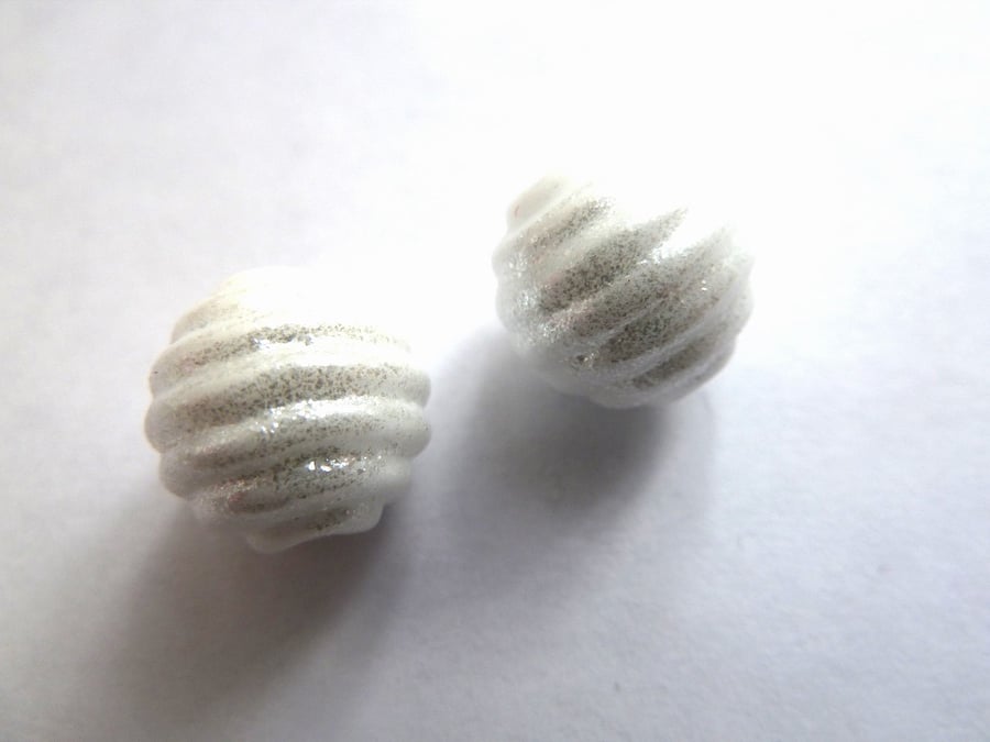 handmade lampwork glass beads, white glitter