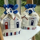 Beach huts lined drawstring project forever gift bag