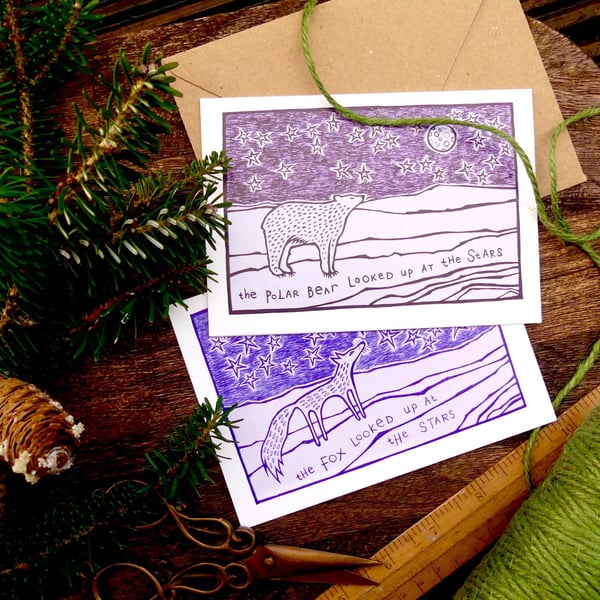 Fox and Badger Cards - Set of 2 - READY TO SHIP