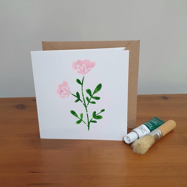 Stencilled Flower Greeting Card - Small Square