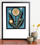 Modern Dandelion Botanical Lino Print – Bold Nature-Inspired Wall Art