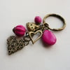 Antique Bronze Heart and Pink Howlite Keyring  KCJ883