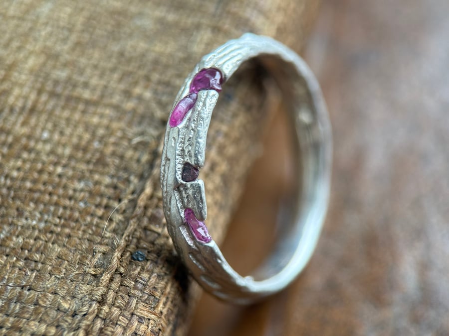 Sterling Silver Rough Ruby Ring Band