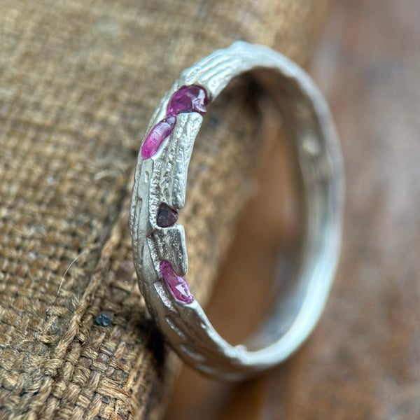 Sterling Silver Rough Ruby Ring Band