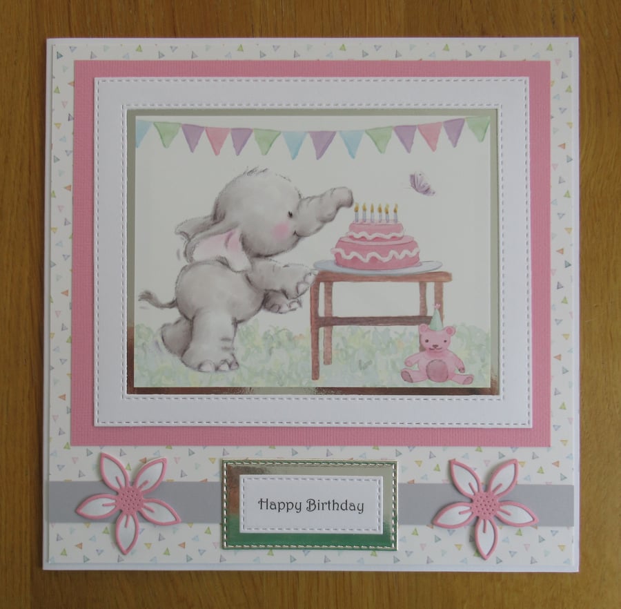 Elephant & Cake - Large Birthday Card (19x19cm)