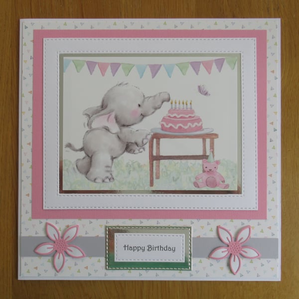 Elephant & Cake - Large Birthday Card (19x19cm)