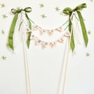 Custom Just Married Wedding Cake Toppers - Handmade Embroidered Bunting Pennant 