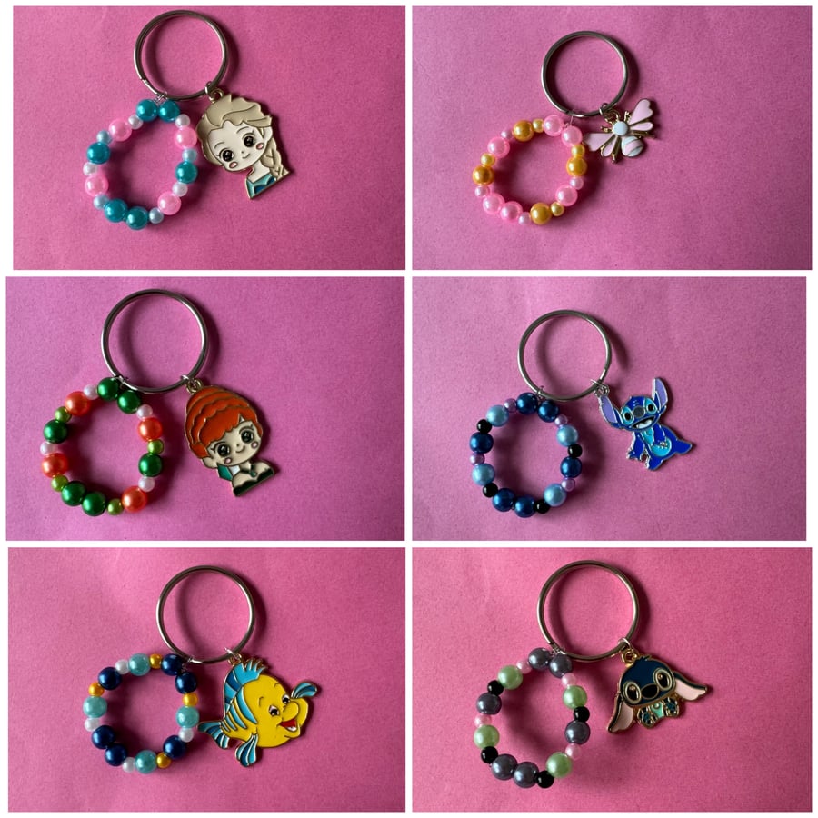 Stretchy beaded keyrings with character charms