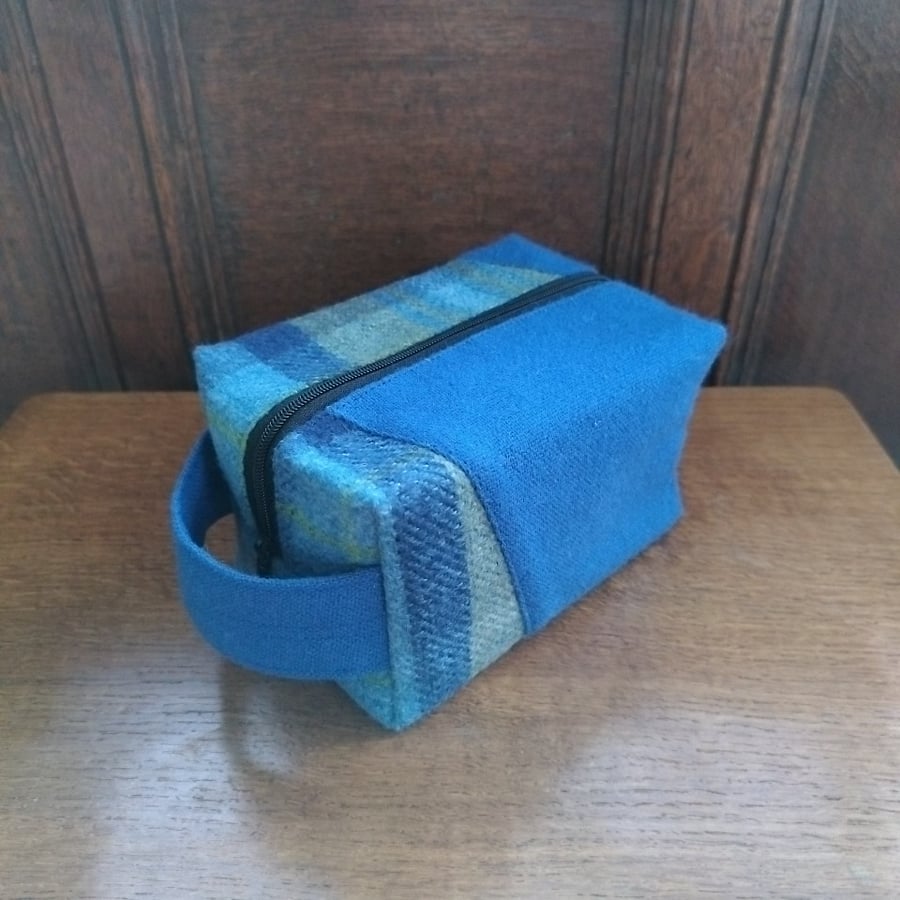 Wool and tartan  cosmetic or toiletry bag
