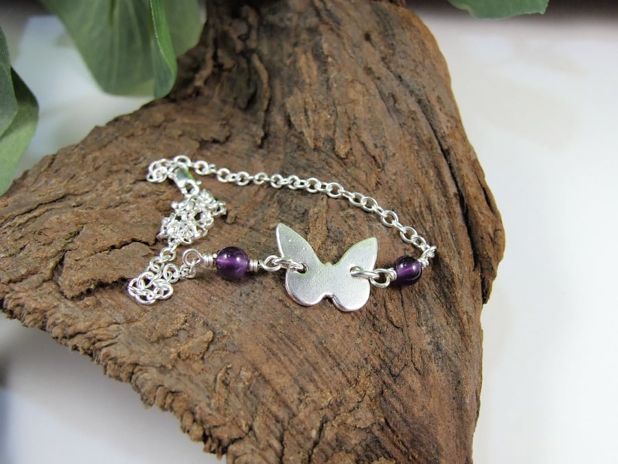Butterfly Bracelet. Sterling Silver, Copper and Amethyst, Reversible Butterfly