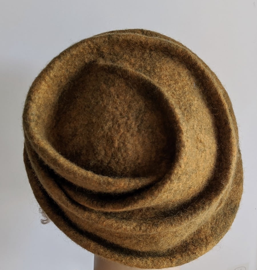 Mustard sculpted felted wool hat  - the prototype of a new design