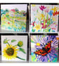 Set of Four Colourful Flower and Garden Blank Greeting Cards