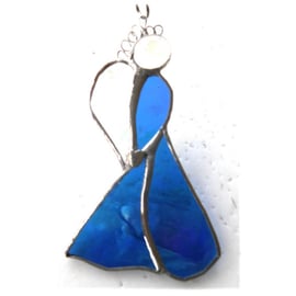 Angel Suncatcher Stained Glass Heart Iridescent Blue Christmas 038