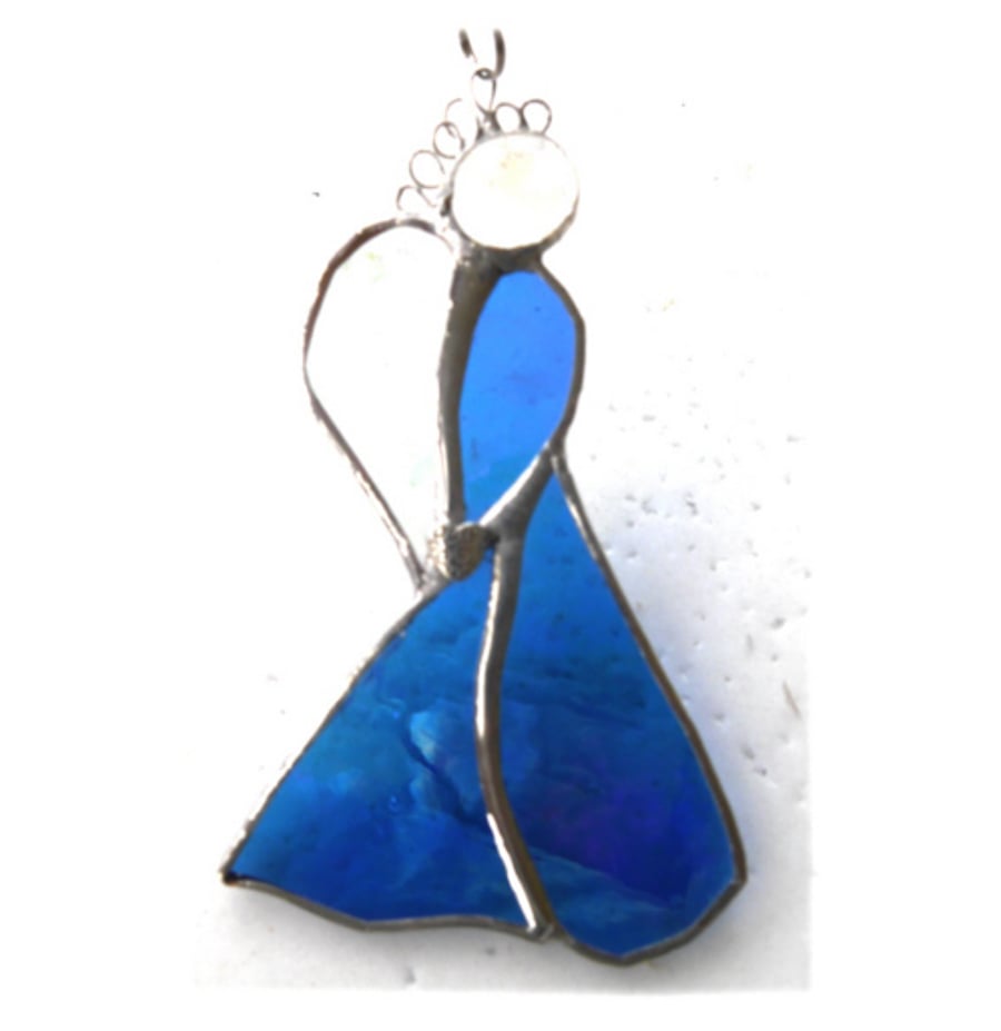 Angel Suncatcher Stained Glass Heart Iridescent Blue Christmas 038