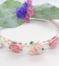Pink and White Rose Head Band with Pink Pearl Beads, Floral Headband - Image 2