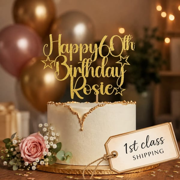 Personalised Happy Birthday Cake Topper Custom Cake Decoration with Any Name Age