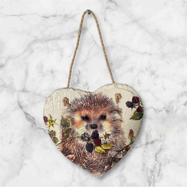 Slate Hanging Heart. Hedgehog