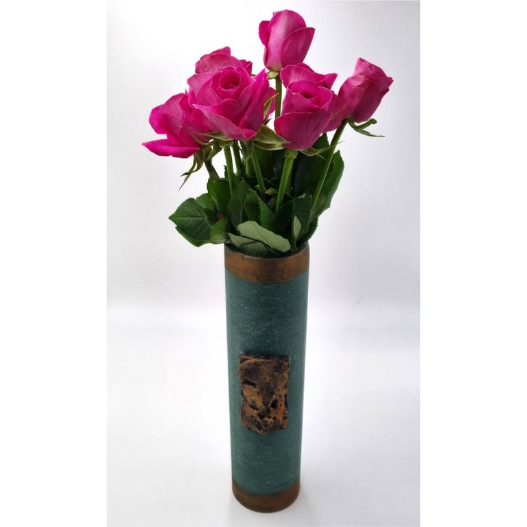 Large Wax Cylinder Vase With Aged Bronze Decoration 