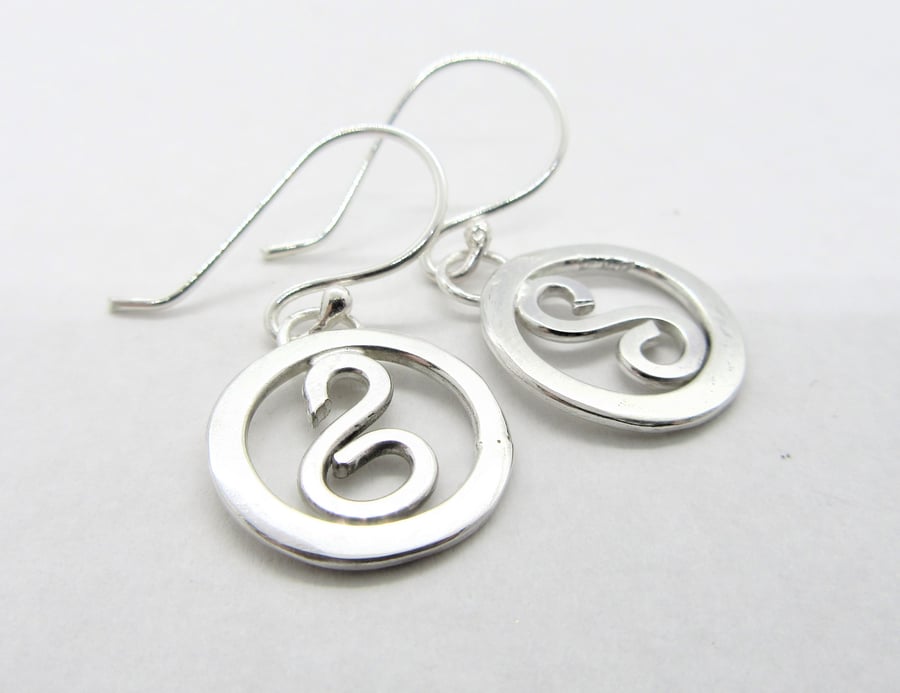 Circle drop earrings - recycled sterling silver - celtic design