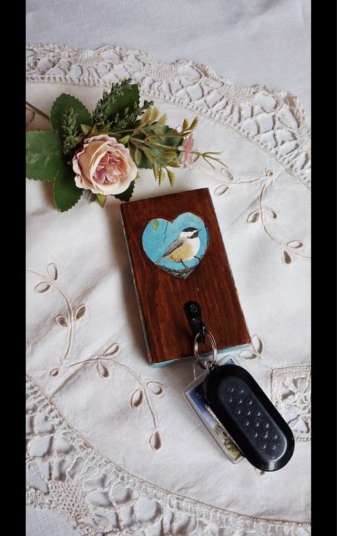 Wooden Keyholder, Jewellery Hanger Blossom & Bird