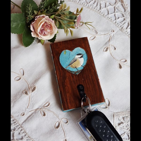 Wooden Keyholder, Jewellery Hanger Blossom & Bird