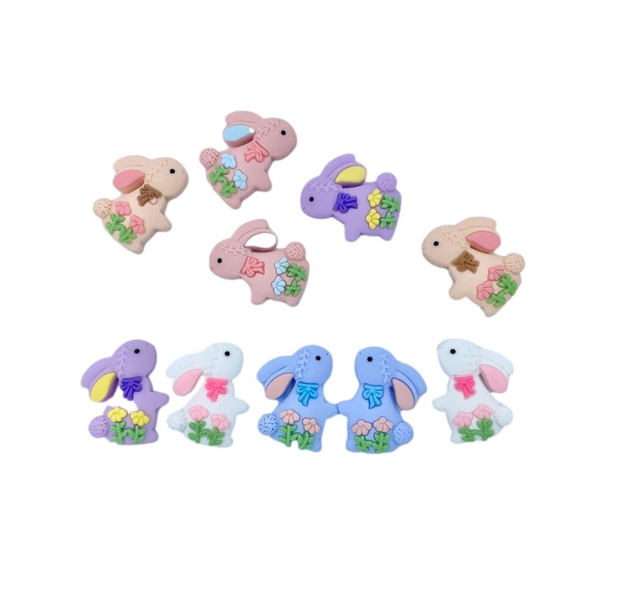 10pcs Flat Backed Bunnies Pastel Coloured Resin Embellishments for Easter Crafti