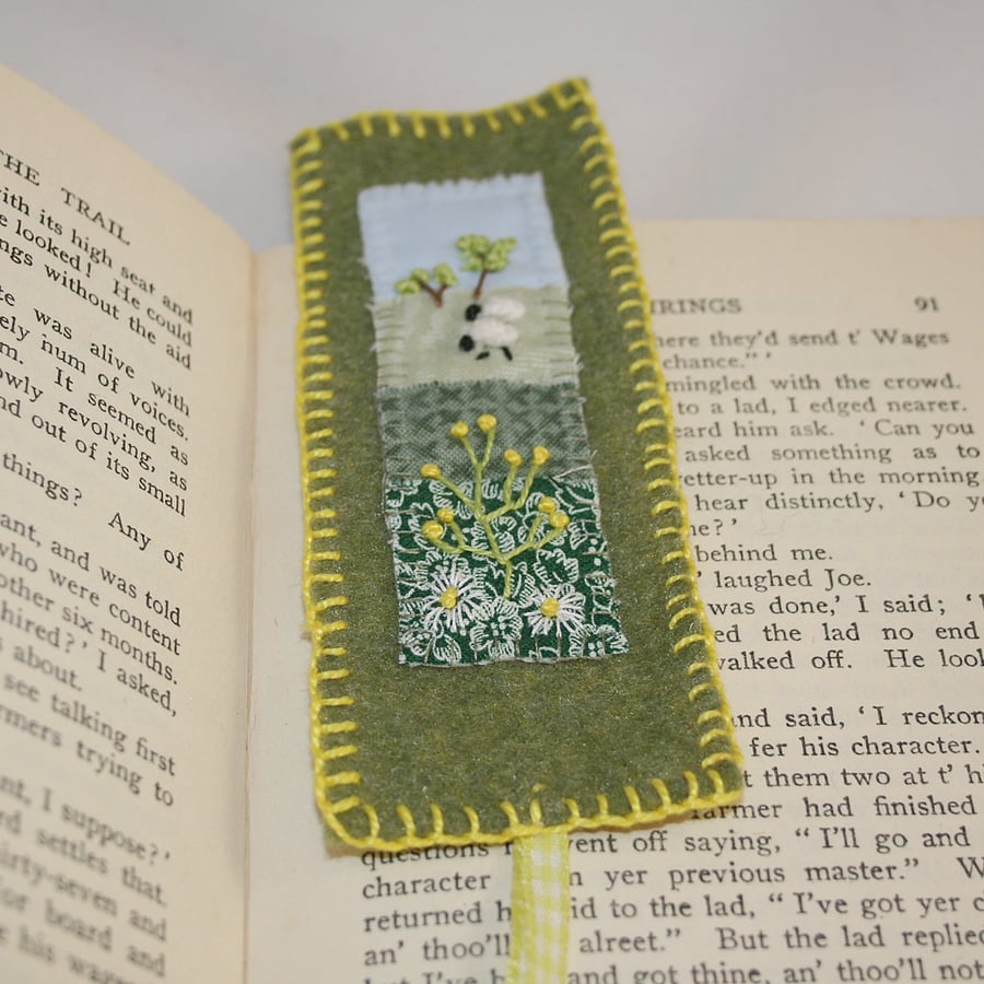 Embroidered Bookmark - Sheep and Buttercups