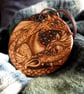 Dragon Mother and Egg Pyrography on Leather Keyring - Image 1