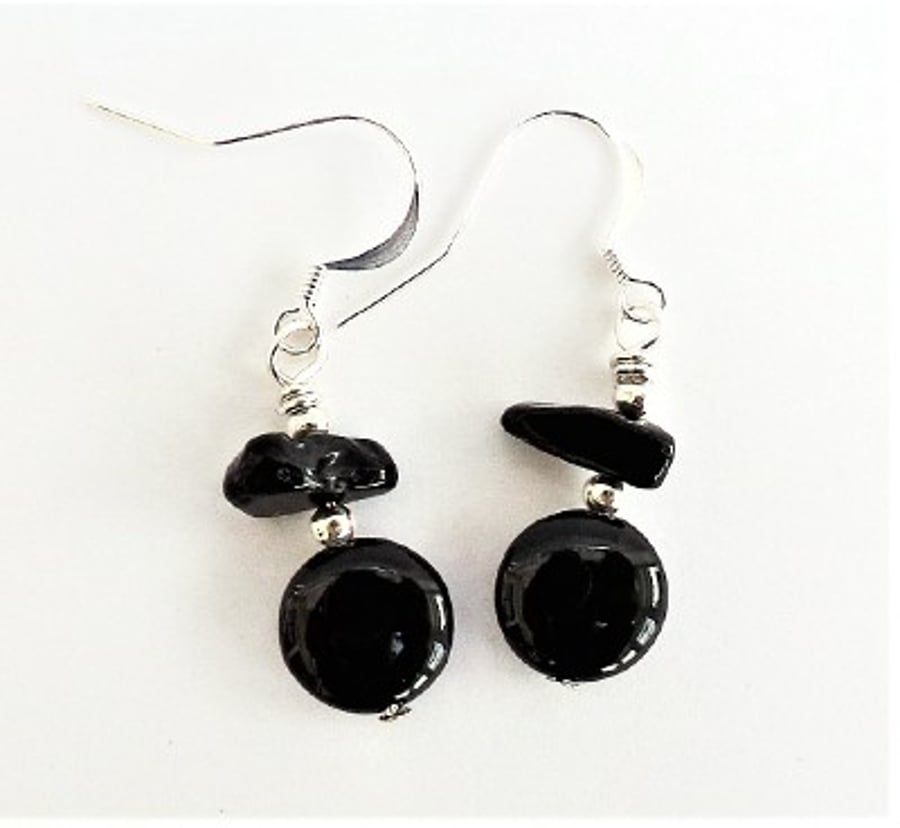 "Black Beauty" Semi-Precious Black Onyx Earrings.