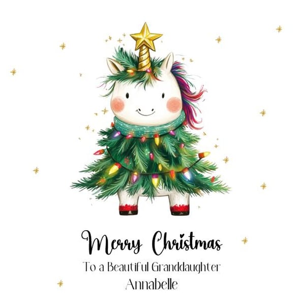 Unicorn Christmas Card Merry Christmas Daughter Granddaughter Niece Handmade and