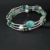 Green gemstones & pearl wire wrap bracelet