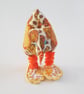 Orange Floral Freestanding Fabric Bird Ornament - Retro Textile Decor - Image 3