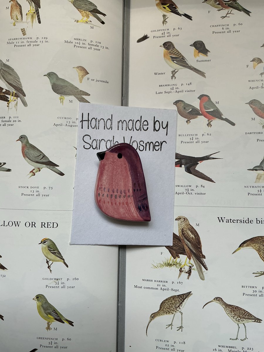 Ceramic  pink and purple Bird Brooch