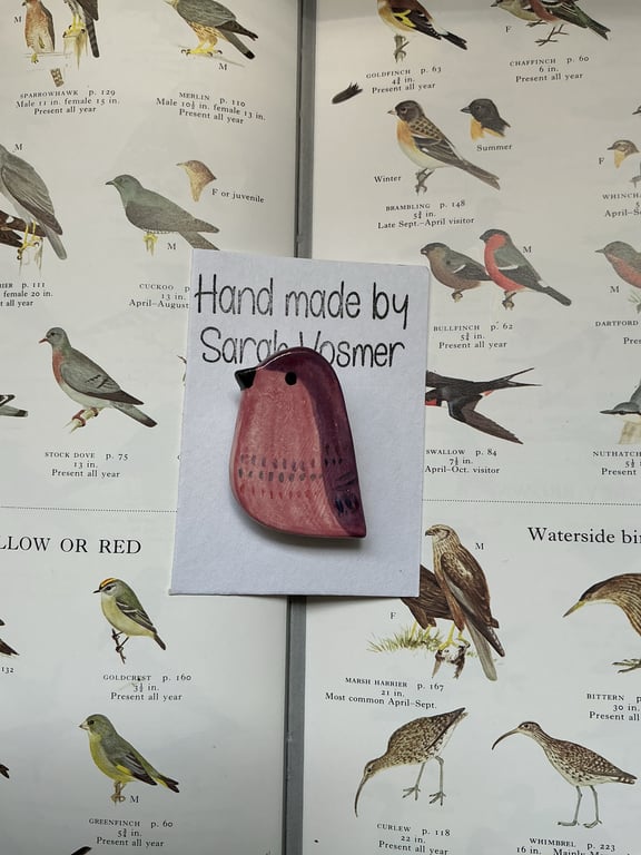 Ceramic  pink and purple Bird Brooch