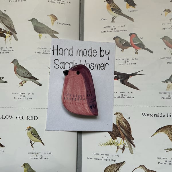 Ceramic  pink and purple Bird Brooch