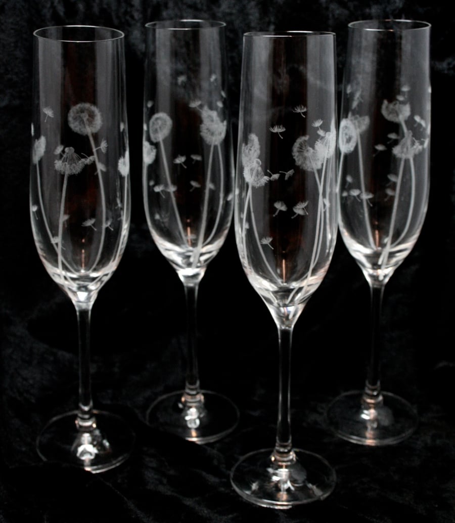 Set of Four Dandelion Champagne Flutes