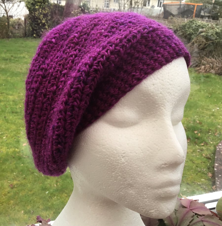 Fuchsia Beret!  Blended Silk, Mohair and Wool Beret or Slouchy Hat.